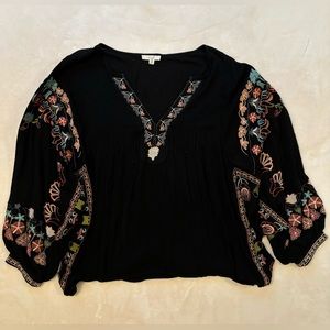 NEW! Easel Black Floral Embroidered Top